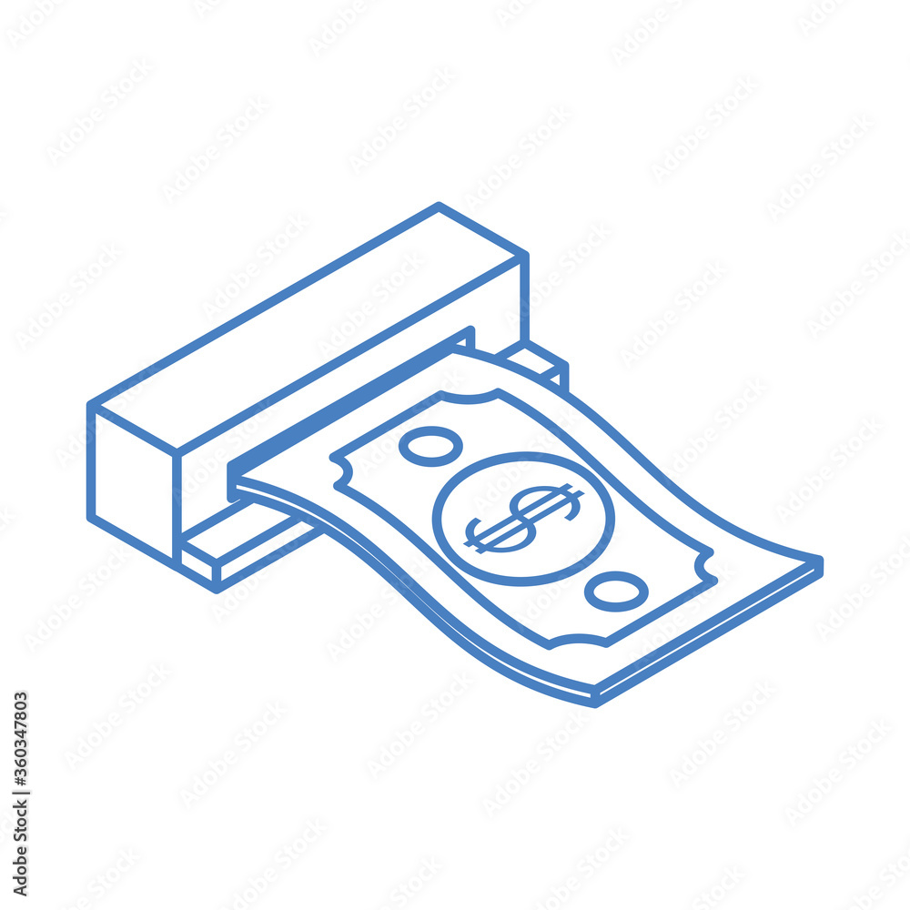 isometric money cash currency atm banknote isolated on white background linear blue icon isometric money cash currency atm banknote isolated on white background linear blue icon