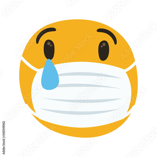 emoji wearing medical mask crying hand draw style