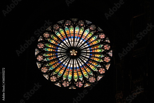 The famous rose window inside the Strasbourg Cathedral.