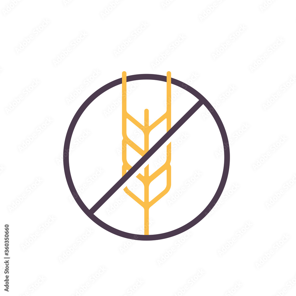 Isolated gluten free icon vector design. No wheat sign. Food allergy product dietary label flat symbol for apps and websites. Food package or dietetic product nutrition element. Isolated gluten free icon vector design. No wheat sign. Food allergy product dietary label flat symbol for apps and websites. Food package or dietetic product nutrition element.