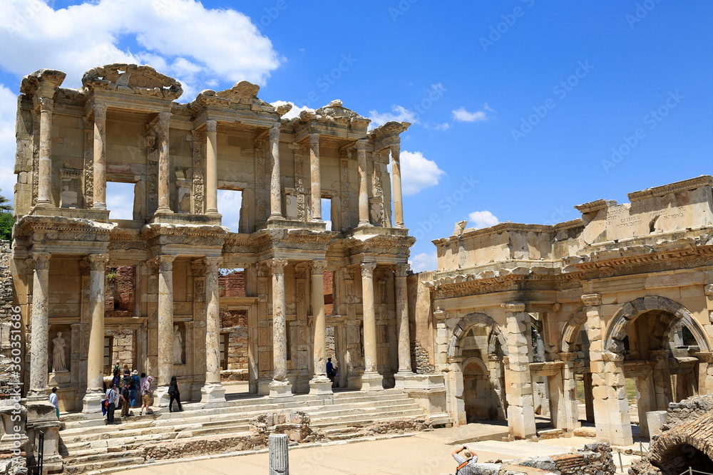 Library of Celsus in the ancient city of Ephesus. Ephesus, the first city built entirely in marble, is a UNESCO World Heritage Site. The city dates back to 6000 BC. Izmir, Turkey