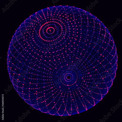 Global network connection. Globe with dots and lines. Scattered points and lines composed of spheres.