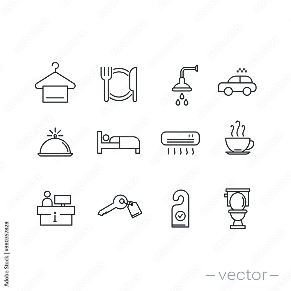 Hotel icons set. Line vector illustration. EPS 10. Hotel icons set. Line vector illustration. EPS 10.
