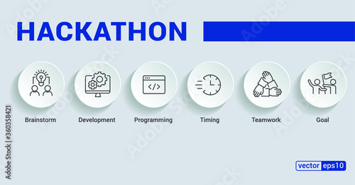 Banner Hackathon design sprint-like event - Vector Illustration Concept with keywords and icons. EPS 10.