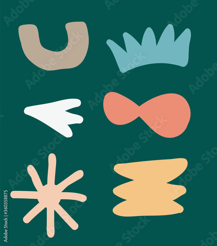 Hand drawn abstract various shapes. Cute and modern wallpaper, web background, fabric and packaging design. Modern trendy vector illustration