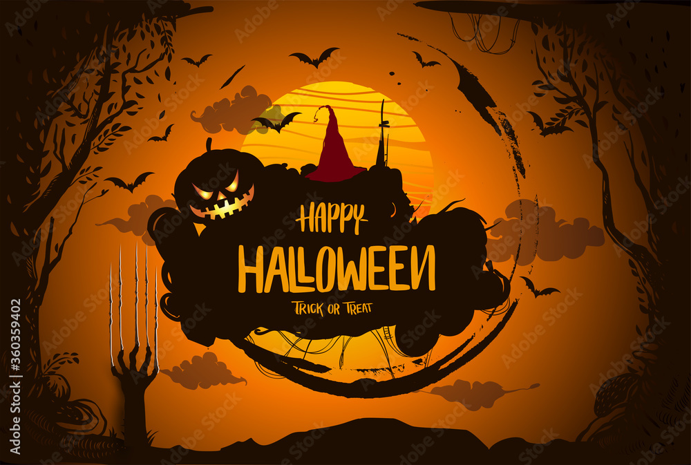 Happy Halloween Poster, night background with creepy pumpkins, illustration. vector elements for banner, greeting card Halloween celebration.