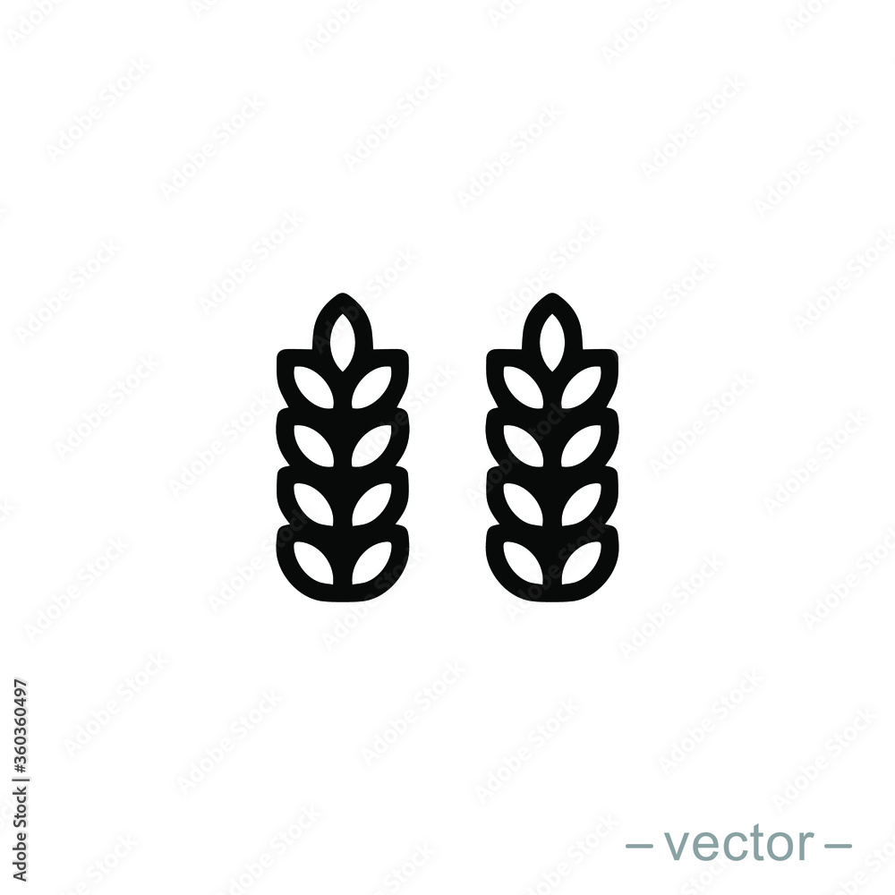 Vector farm wheat ears icon template. Line whole grain symbol illustration for organic eco business, agriculture, beer, bakery. Gluten free logo background Vector farm wheat ears icon template. Line whole grain symbol illustration for organic eco business, agriculture, beer, bakery. Gluten free logo background