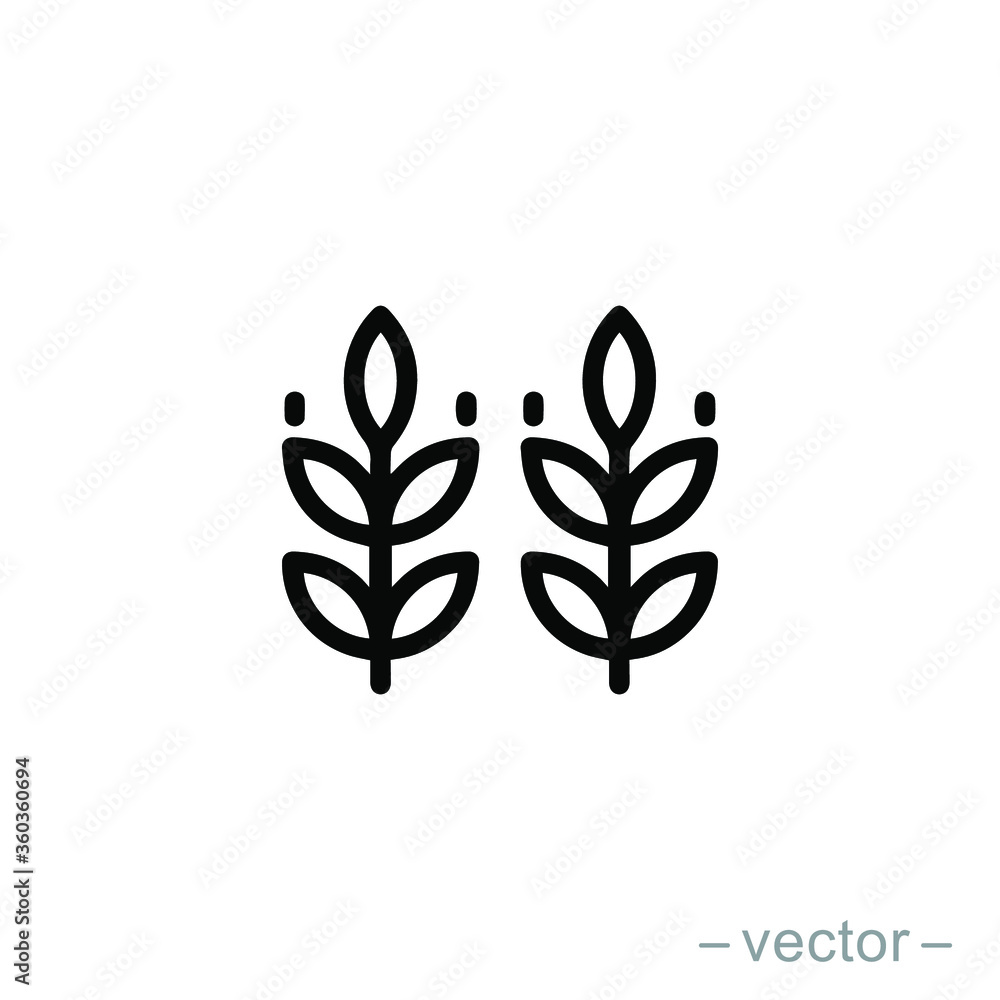 Vector farm wheat ears icon template. Line whole grain symbol illustration for organic eco business, agriculture, beer, bakery. Gluten free logo background Vector farm wheat ears icon template. Line whole grain symbol illustration for organic eco business, agriculture, beer, bakery. Gluten free logo background
