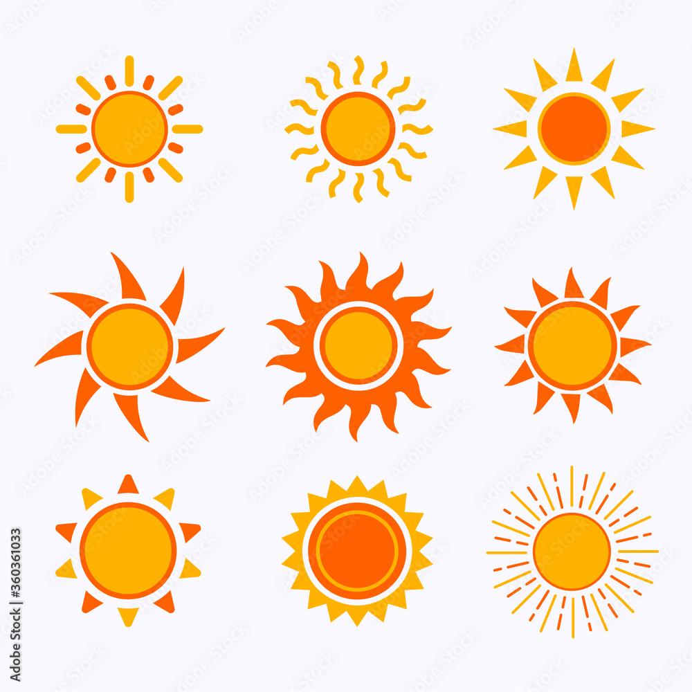 Fototapeta premium Vector color sun icon,sign,pictogram,symbol set isolated on a white background flat syle