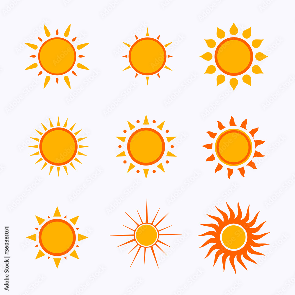 Fototapeta premium Vector color sun icon,sign,pictogram,symbol set isolated on a white background flat syle