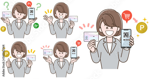 マイナポイントの説明をするスーツの女性_セット