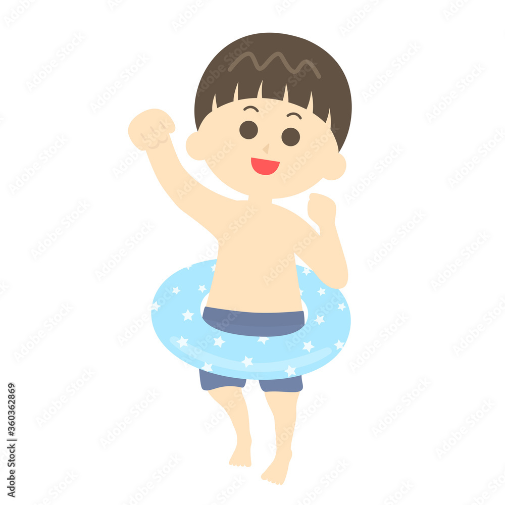 水着で遊ぶ少年のイラスト