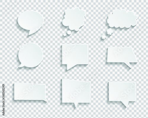 White blank speech bubbles isolated vector set. Infographic design thought bubble on the transparent background. Eps 10 vector file.