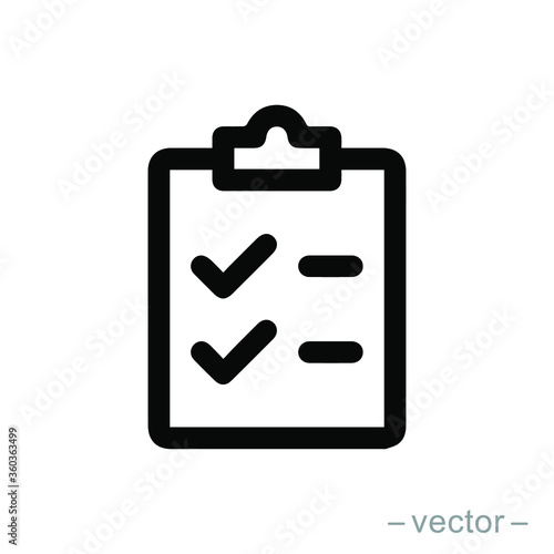 Icon clipboard checklist or document with checkmark with text in flat style. EPS 10