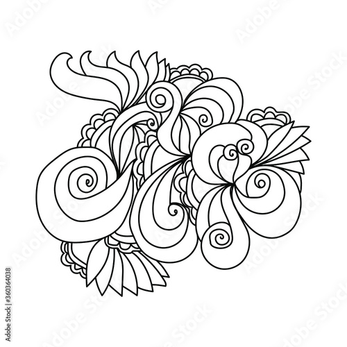 Curls and fantasy patterns outline doodle illustration for design and creativity