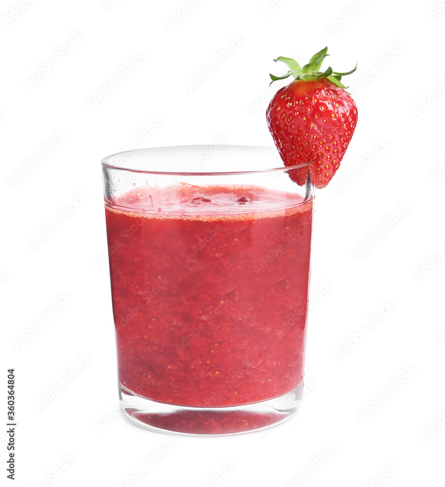 Tasty strawberry smoothie in glass isolated on white Tasty strawberry smoothie in glass isolated on white