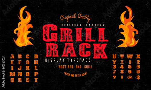 Vintage textured bold font and alphabet. Lattice Imprint in letters.