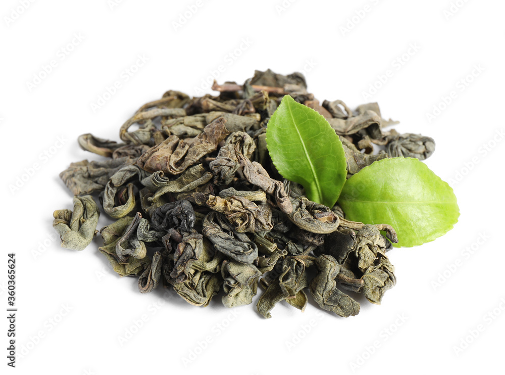 Dry and fresh tea leaves isolated on white Dry and fresh tea leaves isolated on white