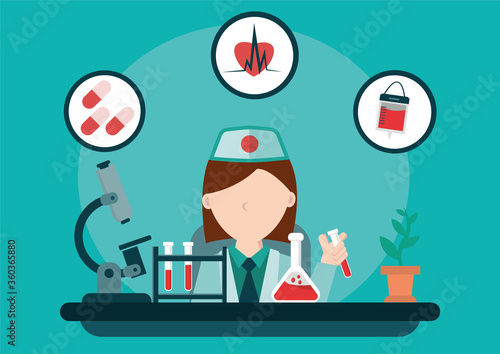vector illustration of medical officer. prevention efforts against viruses. medical equipment. photo