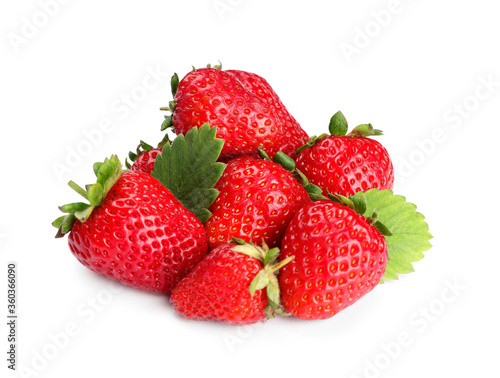 Fresh ripe red strawberries isolated on white