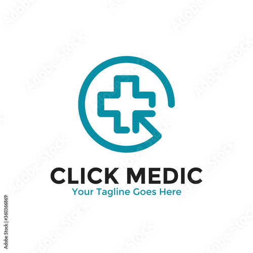 Click Medical Logo Design Template. Medical Online Logo Vector for healthcare.