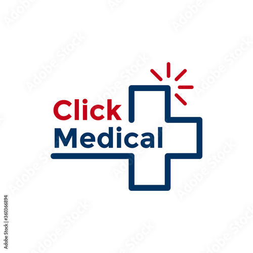 Click Medical Logo Design Template. Medical Online Logo Vector for healthcare.