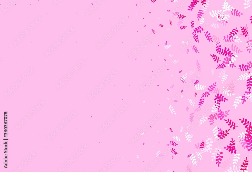 Light Pink vector doodle template with leaves. - obrazy, fototapety, plakaty 