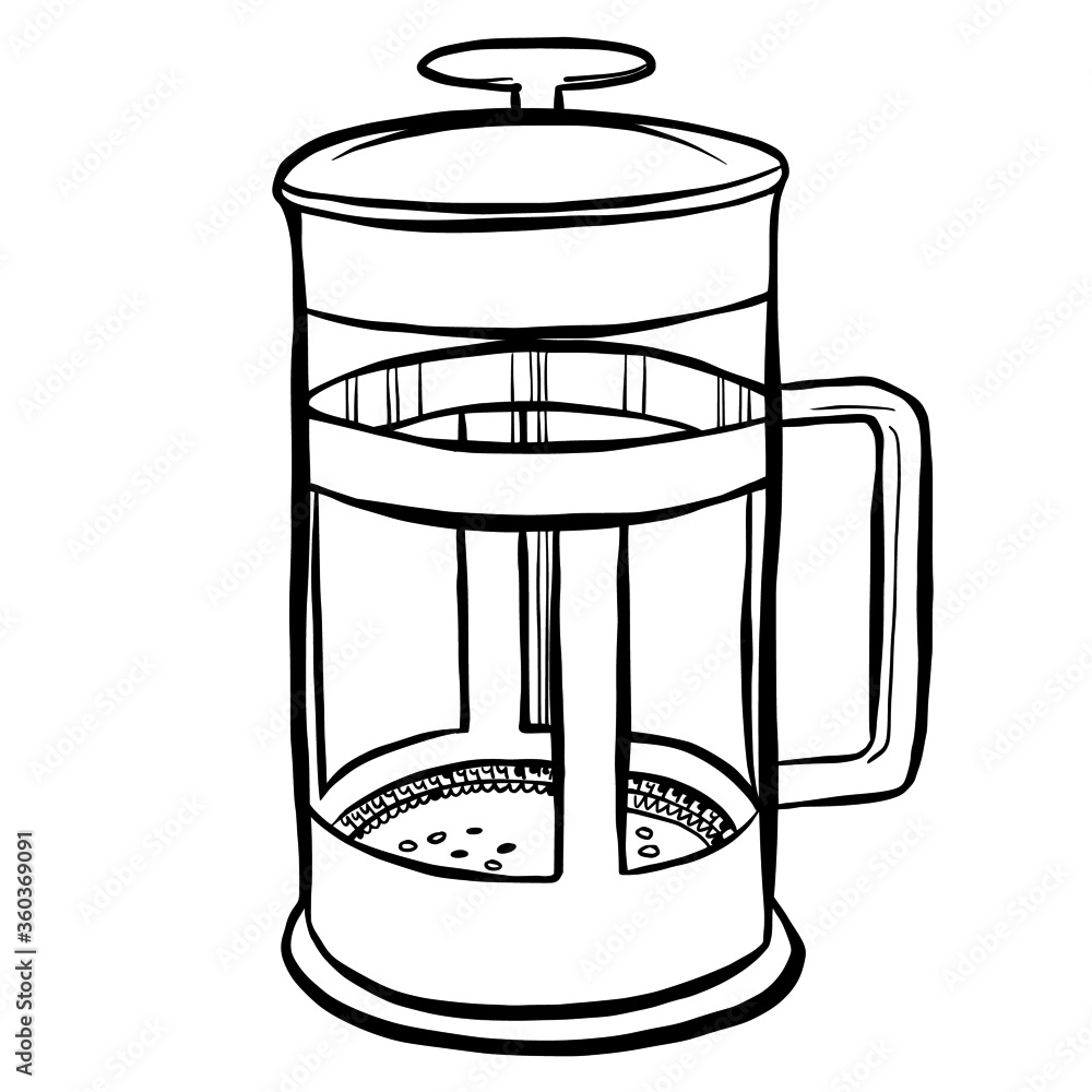 Coffee plunger hand drawn vector illustration isolated on white