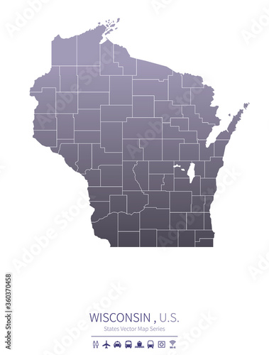 wisconsin map. us states vector map series. 