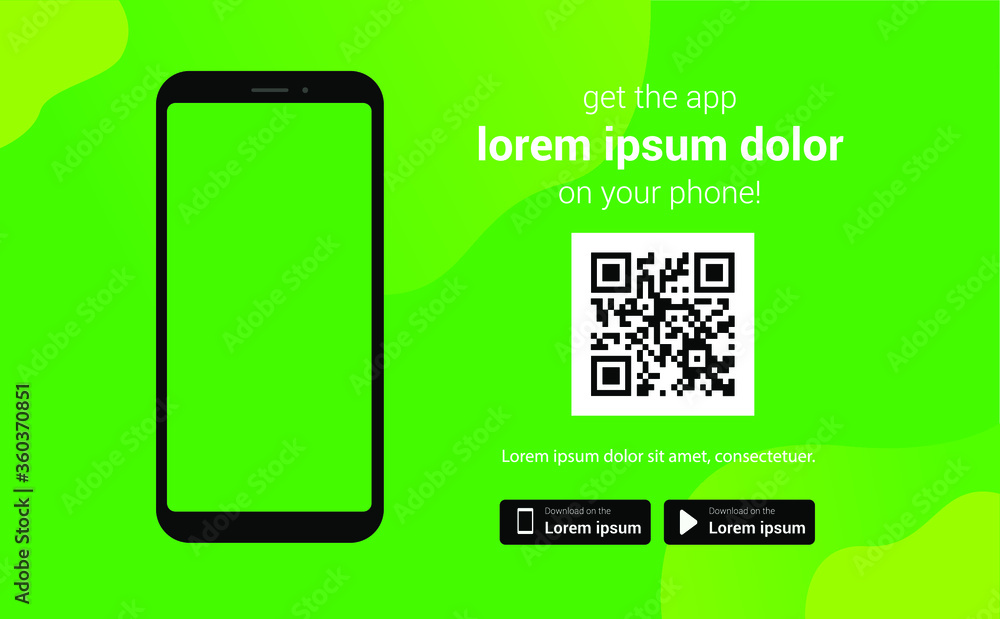 Download page of the mobile app. Empty screen smartphone for you app. Download buttons. Vector illustration Download page of the mobile app. Empty screen smartphone for you app. Download buttons. Vector illustration