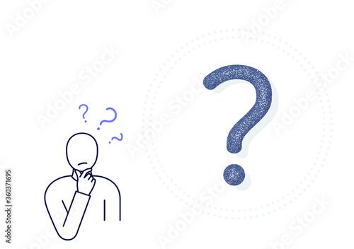 Expression of emotion with mouth and hand gesture: curious thinking, solving problem with question mark