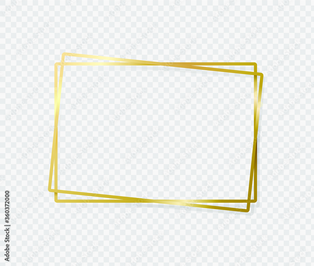 Golden border frame with light shadow and light affects. Gold decoration in minimal style. Graphic metal foil element in geometric thin line rectangle shape. Golden border frame with light shadow and light affects. Gold decoration in minimal style. Graphic metal foil element in geometric thin line rectangle shape.