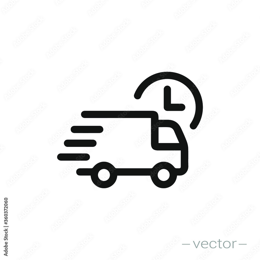 Fast delivery truck icon, express delivery, quick move, line symbol on white background - editable stroke vector illustration eps10 Fast delivery truck icon, express delivery, quick move, line symbol on white background - editable stroke vector illustration eps10