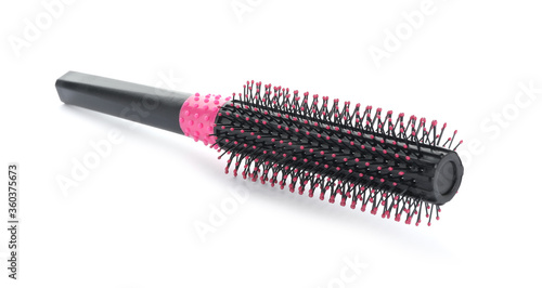 New round hair brush isolated on white