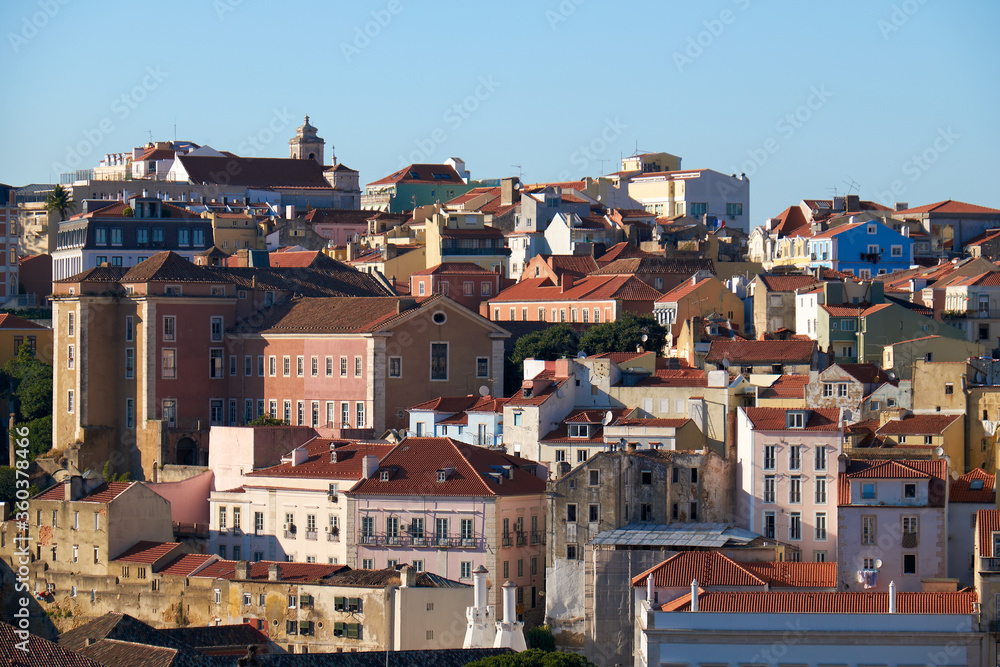 The residential houses in the  Pombaline Lower Town (Baixa). Lisbon. Portugal