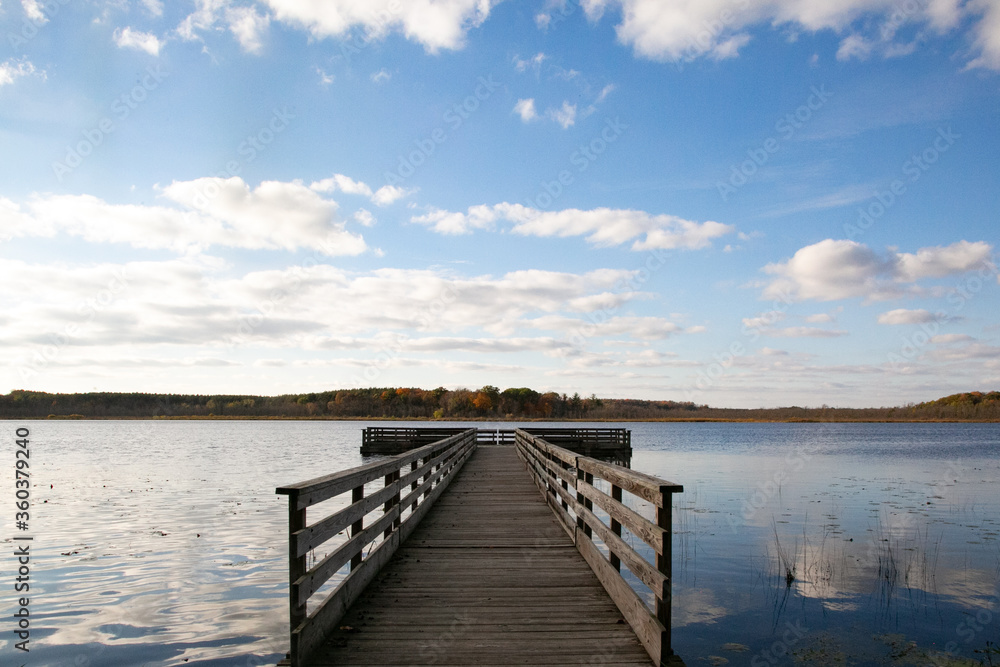 wooden dock on a brisk autumn day