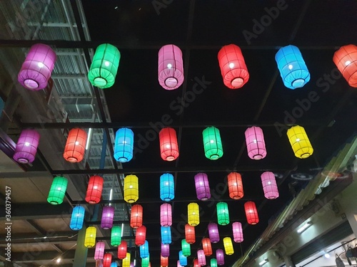 Paper lanterns on the streets of old Asian town