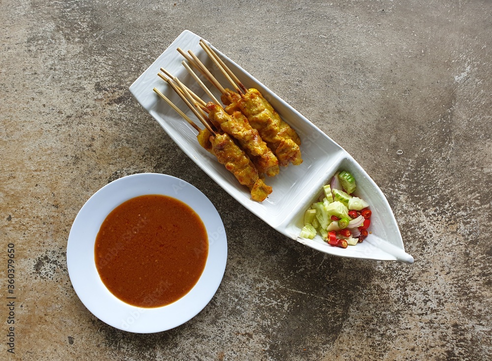 Pork satay - Grilled pork served with peanut sauce or sweet and sour sauce - Asian food style