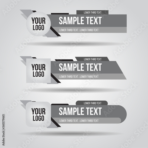 Lower third white, black and grey design tv template modern contemporary. Set of banners bar screen broadcast show bar name. Collection of lower third for video editing on transparent background.