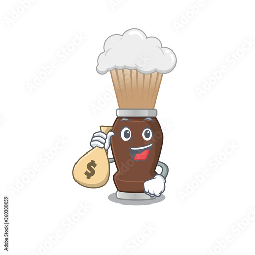 Crazy rich Cartoon picture of shaving brush having money bags