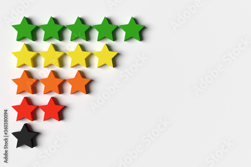 Φωτογραφία 3d illustration  5 multi-colored stars stands in rows, gradually decreasing in number