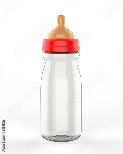 Blank Baby Milk Bottle With Rubber Nipple For Mock up. 3d render illustration