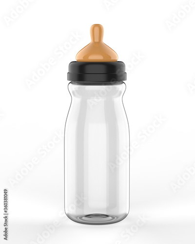 Blank Baby Milk Bottle With Rubber Nipple For Mock up. 3d render illustration