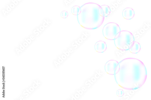 Vector background of soap bubbles. Water watercolor blower. Colored patterned texture from soapbubble.