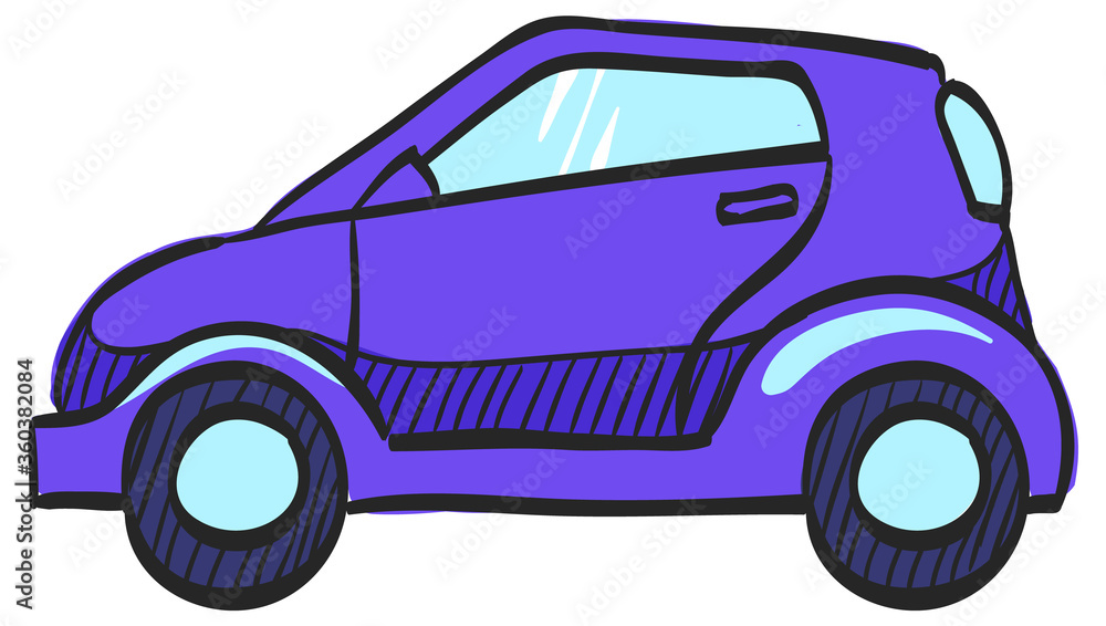 Green car icon in color drawing. Low emission, electric vehicle