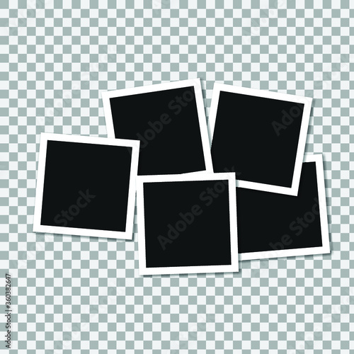 Set of square vector photo frames. Collage of realistic frames isolated on transparent background. Template design. Vector illustration