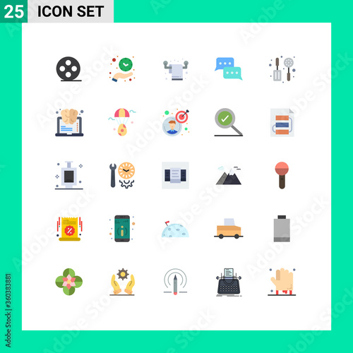 Flat Color Pack of 25 Universal Symbols of reply, conversation, save time, communication, towel photo