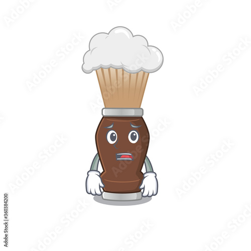 Cartoon image design shaving brush showing worried face