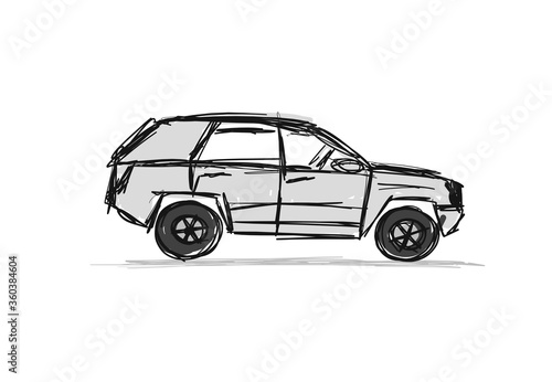 Tuned SUV, sketch for your design. Vector illustration