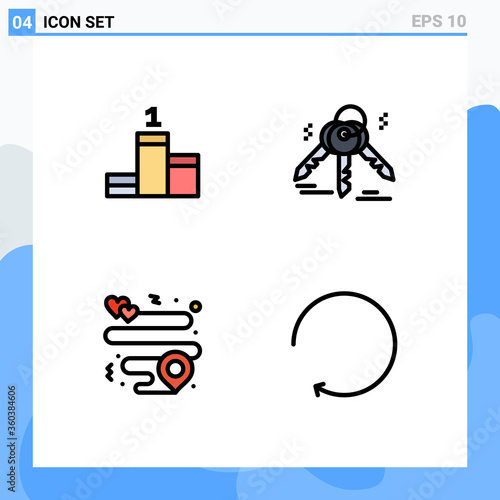 4 User Interface Filledline Flat Color Pack of modern Signs and Symbols of position, arrow, house, heart, rotate